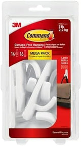 Command 5 lb Large Utility Hooks, 14 Hooks and 16 Strips, Damage-Free Hanging Wall Hook with Adhesive Strips, No Tools Required, Great for Home Kitchen Office Organization