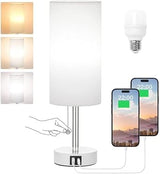 Hong-in Pink Bedside Lamp - 3 Color Modes, Small Lamp with USB-C and USB-A Charging Ports, Pull Chain, Nightstand Light for Bedroom, Office, Kids Room (Bulb Included)