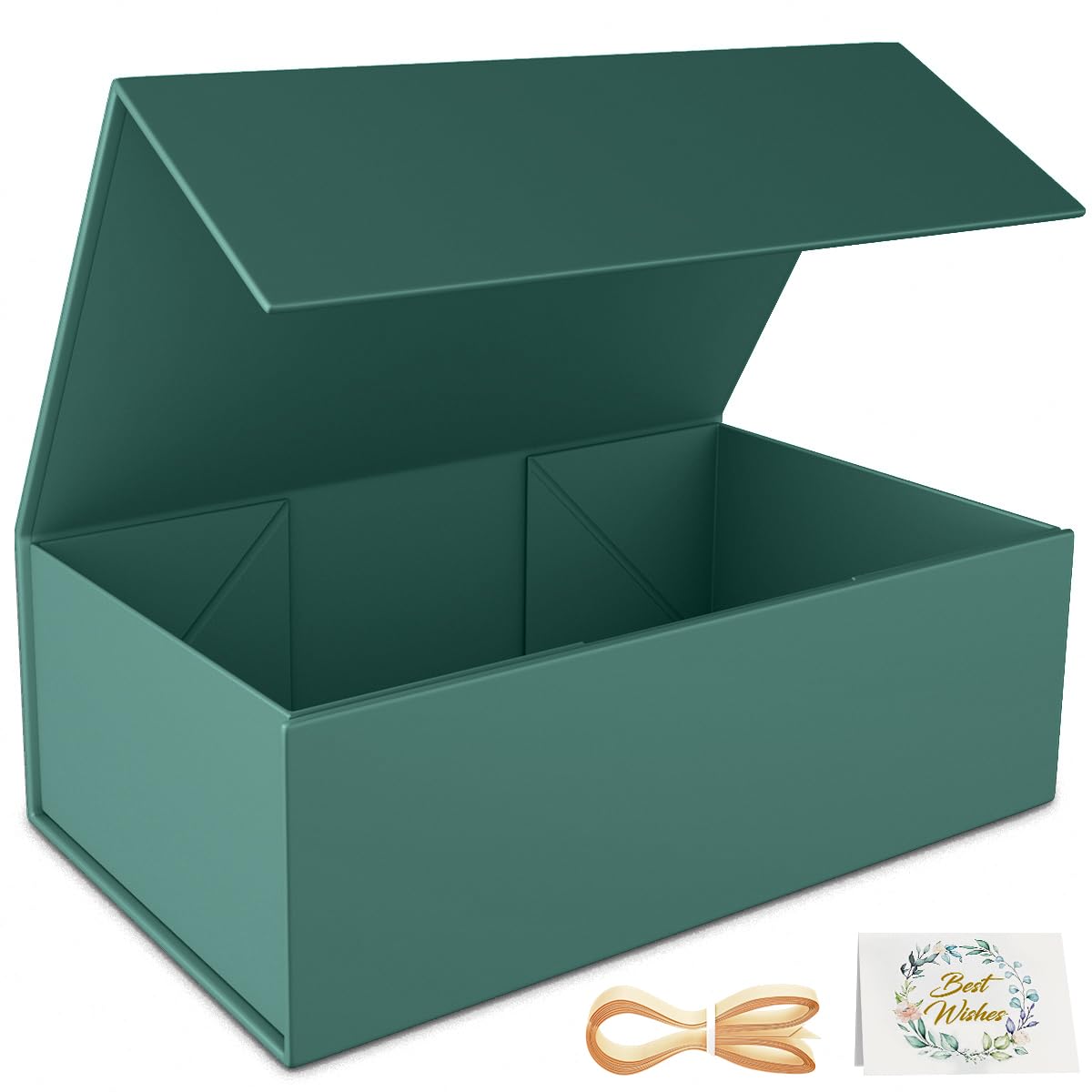 RYDDOY Green Gift Box, 9.5x6x3'' Gift box for Presents with Lids Magnetic Closure Rectangle Collapsible for Bridesmaid Proposal Box, Wedding, Christmas, Halloween, Birthday Gift Packging