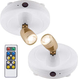 BIGLIGHT Spotlight Battery Operated, LED Puck Light, Dimmable Uplight with Remote, Stick on Accent Light for Painting Picture Wall Artwork Photo Portrait Closet Plants, Warm White, 2 Pack