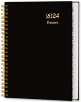 2024 Planner - Weekly and Monthly Planner from January 2024 - December 2024, 2024 Daily Planner Notebook with 12 Monthly Tabs, Spiral Twin-Wire Binding, 6.3" x 8.4"
