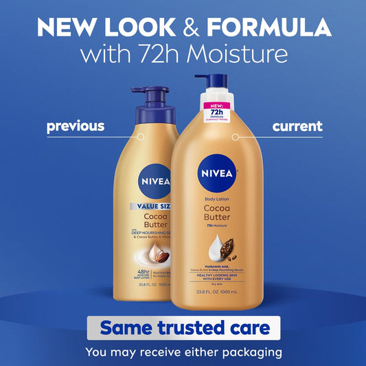 NIVEA_Cocoa_Butter_Body_Lotion_for_Dry_Skin_with_Hyaluronic_Acid,_Cocoa_Butter_and_Deep_Nourishing_Serum,_72-Hour_Body_Moisturizer,_33.8_Fl_Oz_Value_Size_Pump_Bottle