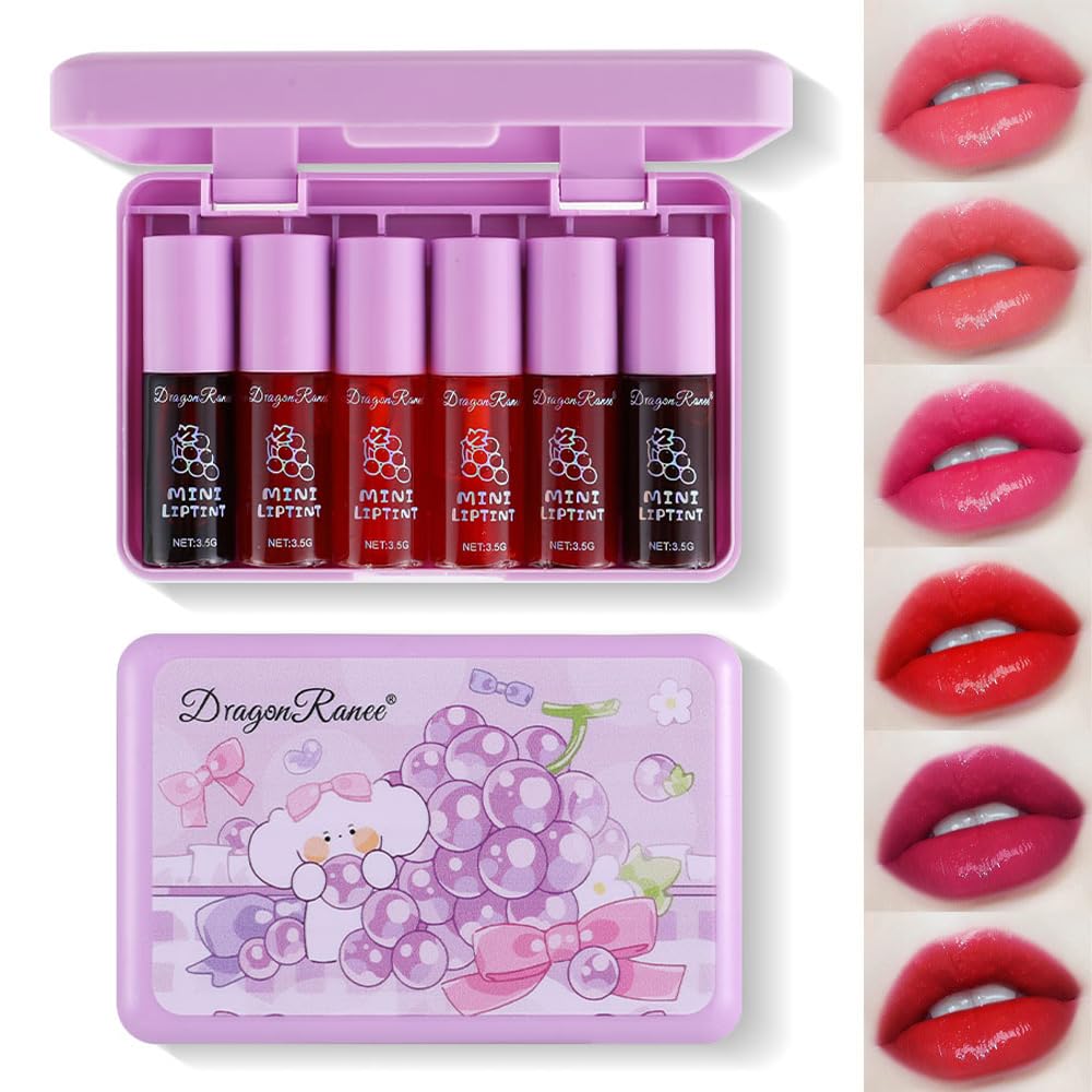 6Colors Lip Tint Stain Mini Liquid Lipstick,Lip Stain Long Lasting Waterproof Korean Lip Gloss,Natural Lip Tint Plumping Lip Moisturizing Multi-Use Lip & Cheek Tint,Non-sticky,Lightweight,Vivid Color