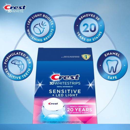 Crest_3D_Whitestrips_Sensitive_&_Gentle_+_LED_Light_–_Teeth_Whitening_Kit,_1_Light_+_14_Treatments,_Each_with_1_Upper/1Lower,_28_Strips_–_Crest_3DWhite_Teeth_Whitening_Strips