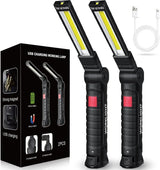 LED Work Light Rechargeable Flashlight, Christmas Stocking Stuffers Gifts for Men Him Husband Mechanic Torch Grill Light Inspection Lamp Magnetic Base 5 Modes 360° Rotate Car Emergency Repair 2PCS