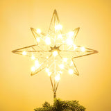 hogardeck Christmas Tree Topper, 10 Inches Lighted Gold Snow Tree Topper, 20 LED Lights Gold Glitter Powder Snowflake Tree Toppers Christmas Decorations, Battery Powered Timer Xmas Treetop Star Decor