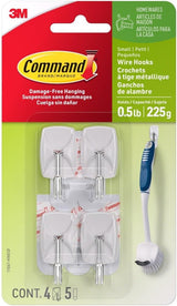 Command Small Wire Toggle Hooks, 4 Wall Hooks and 5 Strips, Damage-Free Hanging with Adhesive, Great for Hanging Christmas Decorations, Holds up to 0.5 lb