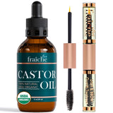 Organic Castor Oil for Face Glass Bottle 2oz + FREE Mascara Tube Lash Growth Serum - USDA Pure Cold Pressed Hexane Free Hair Growth Oil for Eyelashes