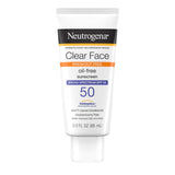 Neutrogena Clear Face Sunscreen Lotion for Acne-Prone Skin, Broad Spectrum SPF 50, Sunscreen for Face & Oily Skin, Oil-,Fragrance- & Oxybenzone-Free, Water Resistant, Matte, Unscented, 3 Fl Oz