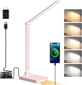 LED Desk Lamp with USB Ports,Touch Desk Lamps for Home Office with 5 Color Modes,3 Brightness Desk Light with Small Night Light,Reading Lamp Table Lamp for Bedroom Bedside Study Black (with adapter)