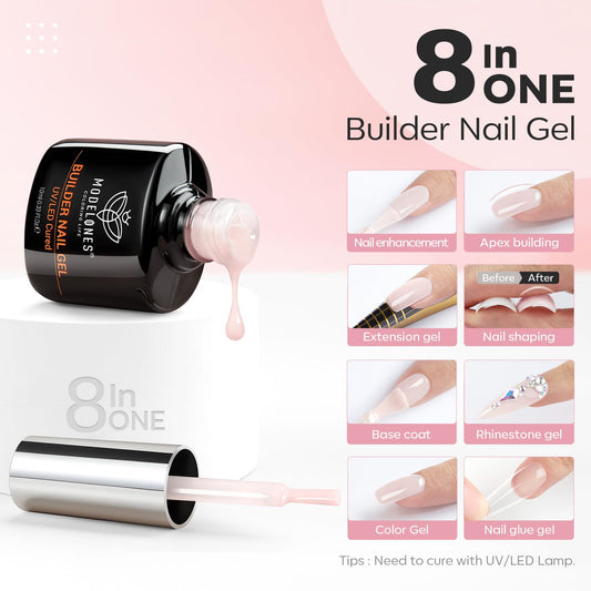 modelones_Builder_Nail_Gel,_2_Pcs_Clear_and_Cover_Nude_Builder_Nail_Polish,_8-in-One_Apex_Building_Thickening_Strengthener_Extension_Rubber_Color_Base_Gel_for_DIY_Home_Salon_Gifts_LED_Lamp_Cured_10ml