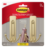 Command Large Matte Black Double Hooks, 2 Hooks and 2 Command Strips, Damage Free Hanging Wall Hooks with Adhesive Strips, Coat Hooks for Hanging