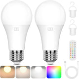 Rechargeable Battery Operated A19 Light Bulb with Remote Control, Dimmable Detachable LED Bulb with 15 Colors Selectable & 3 Timer, Wireless Puck Light Bulb for Wall Sconce, Non-Hardwired
