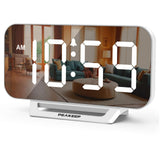 Peakeep Slim Digital Mirror Aesthetic Alarm Clock for Bedrooms Desk Decor - Plug in Electric Big LED Modern Small Clock for Office Living Room, Battery Backup