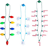 POPLAY Christmas Light Up Necklaces, 3PCS 36~41inch Glowing Necklaces Snowflake Candy Cane LED Bulb String Lights for Indoor Christmas Winter Decoration Party Supplies