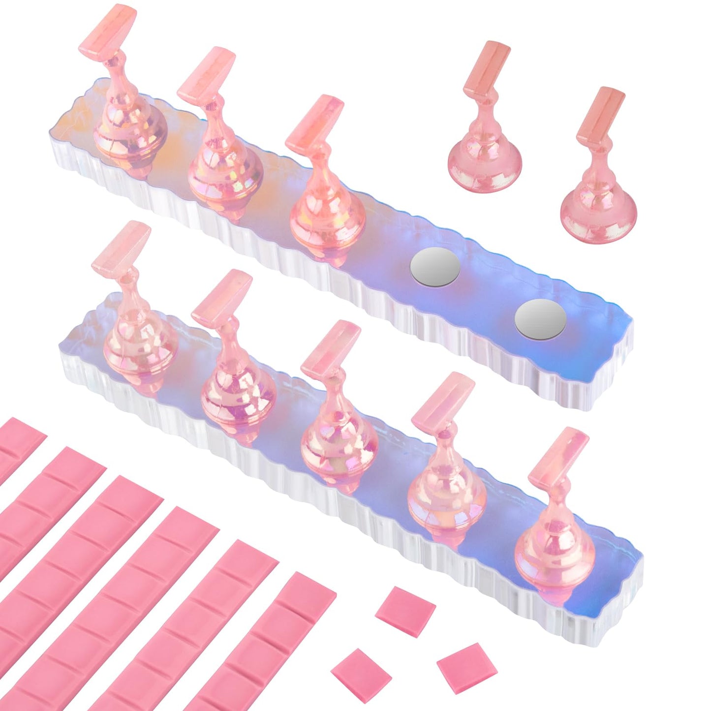 Difenni Nail Stand Acrylic Nail Art Display Stand Magnetic Nail Tips Practice Holder 54 Pcs Reusable Adhesive Putty for DIY Painting Nails Stand kit (Aurora Pink)