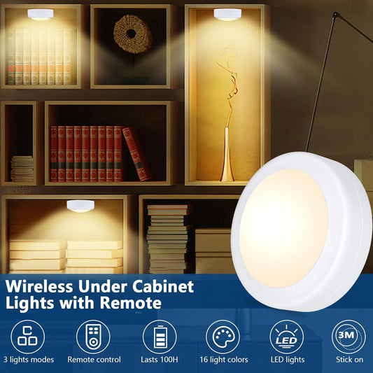 Yiliaw_3_Pack/6_Packs/12_Packs_LED_Puck_Lights_Remote_Control_16_Color_Changeable_Under_Cabinet_Lights,_Battery_Operated_Lights_Night_Light_with_Dimmer_&_Timmer_for_Closet_Bedroom_Kitchen,_White/Black