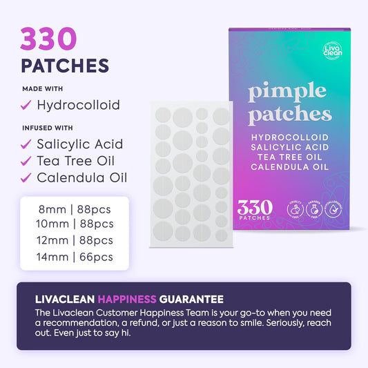LivaClean_330_CT_Pimple_Patches_for_Face_w/Salicylic_Acid,_Tea_Tree_Oil_&_Calendula_Oil_-_Four_Sizes_-_Pimple_Patch,_Hydrocolloid_Patch,_Acne_Patches_for_Face