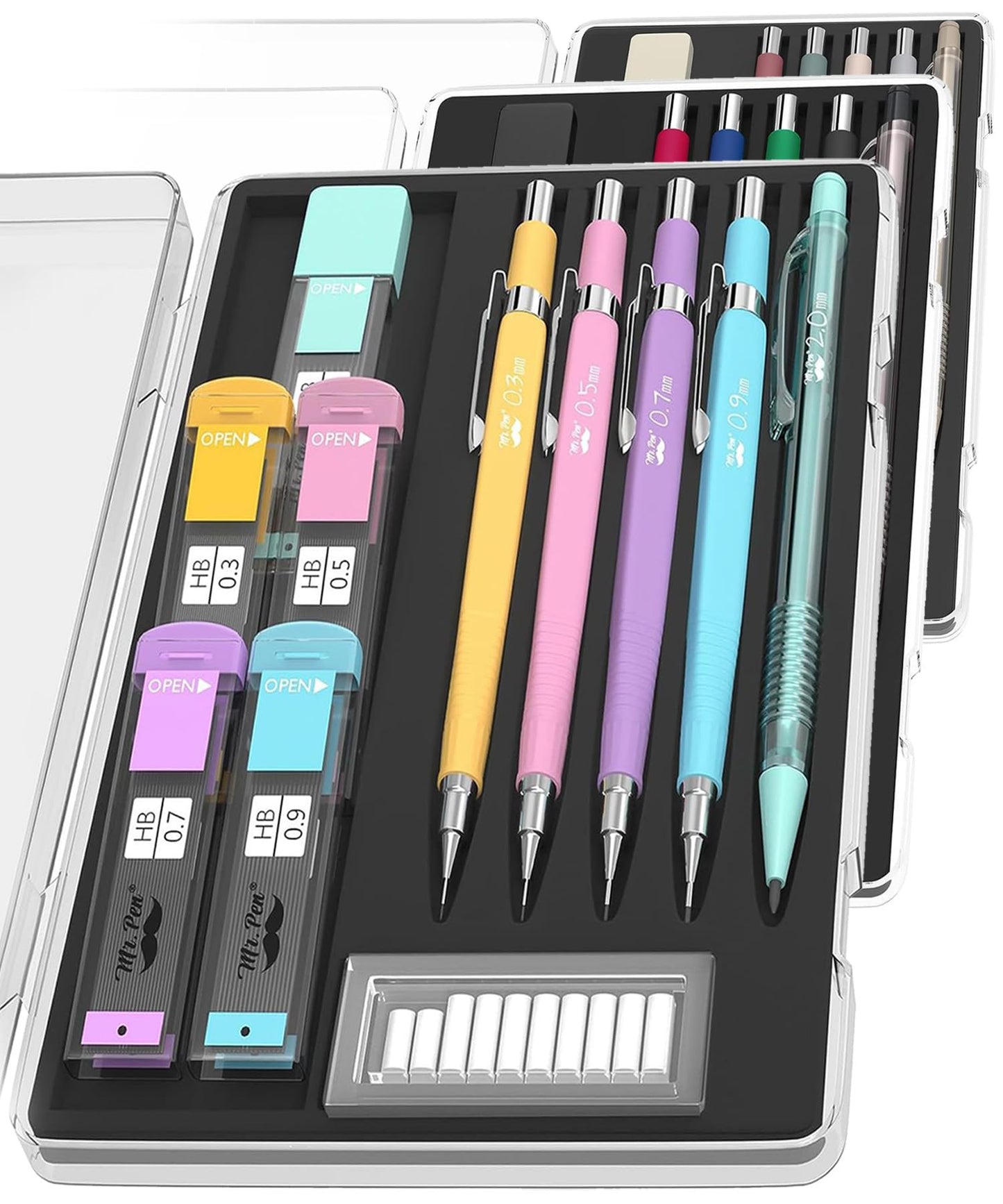 Mr. Pen- Pastel Mechanical Pencil Set with Lead and Eraser Refills, 5 Sizes, 0.3, 0.5, 0.7, 0.9, 2mm, Mechanical Pencils for Drawing and Sketching, Cute Pencils, Mechanical Pencil