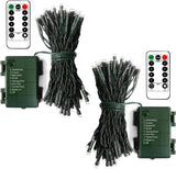 echosari 2 Pack Battery Operated Christmas Lights Green Wire 50 LED Fairy String Light with Remote, Timer, Dimmable for Xmas Tree Wedding Party Decor
