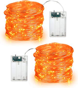 BrizLabs Orange/Purple Halloween Lights, 19.47ft 60 LED Orange Fairy Lights String, 2 Modes Battery Halloween String Light, Indoor Silver Wire Twinkle Light for Christmas Thanksgiving Party Carnival Decor