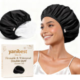 Yanibest Shower Cap Reusable Waterproof - Double Layer Shower Caps for Women, Washable Shower Bonnet with Soft Non-Slip Elastic Band, Bath Hair Hat for Most Hair Types