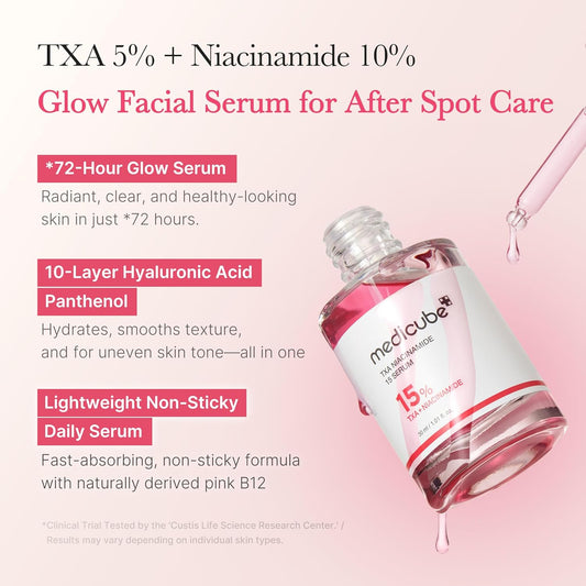 medicube_TXA+Niacinamide_15%_Glow_Facial_Serum_for_After_Spot_Care_|_All-in-One_Daily_Korean_Skincare_|_Uneven_Skin_Tone,_Texture,_and_Hydration_Care_|_High-Potency_Tranexamic_Acid_5%_|_1.01_fl.oz
