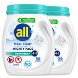 All Mighty Pacs Laundry Detergent Free Clear Odor Relief, Tub