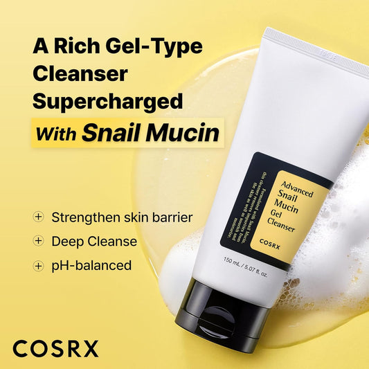 COSRX_Advanced_Snail_Mucin_Gel_Cleanser,_5.07_Fl_Oz_/_150_mL,_Rich_Daily_Deep_Cleansing_Gel_for_Dry_&_Sensitive_Skin,_Korean_Skin_Care,_Not_Tested_on_Animals,_No_Parabens