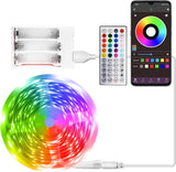 Battery Powered LED Strip Lights 13.2 ft/20 ft/25ft/32.8ft/100 ft/130 ft/65.6ft smart, Battery Operated LED Light Strip Color Changing Music Sync App Remote Control RGB USB Led Lights for TV, Room, Rope Lights