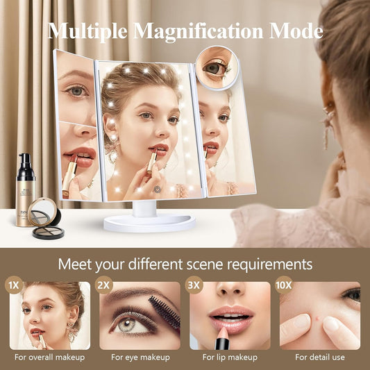 HUONUL_Makeup_Mirror,_Vanity_Mirror_with_Lights,_2X/3X/10X_Magnification,_Touch_Control,_Trifold,_Dual_Power_Supply,_Birthday_Gifts_for_Women,_Wife,_Mom,_Girls,Dorm_Room_Essentials