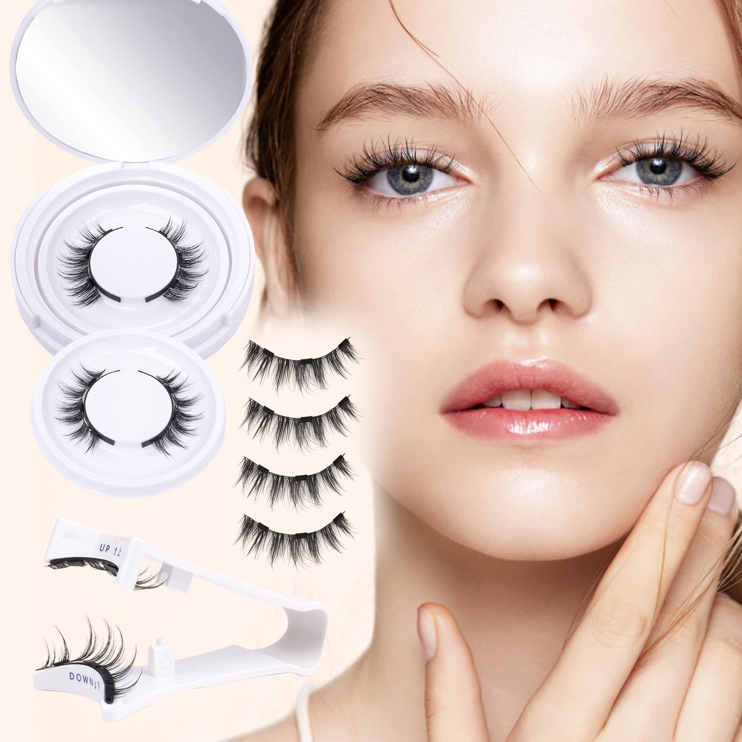 ALICE Reusable Magnetic Eyelashes Without Eyeliner, No Glue Needed Lashes Kit Natural Look 2 Pairs, With Magnets and Lash Applicator Easy to Wear and Remove