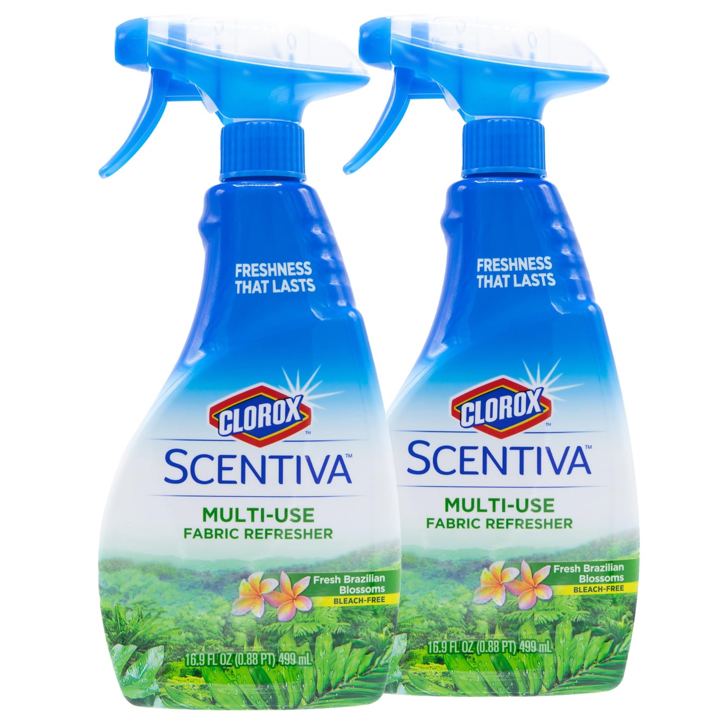 Clorox Scentiva Refresher Spray, Fresh Brazilian Blossoms Scent - Multi-Use Fabric & Linen Freshener Spray - Odor Eliminator for Home, Upholstery, Bedding, Curtains, Room, 16.9 Fl Oz - 2 Pack