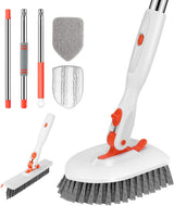 SetSail Floor Scrub Brush, 3-In-1 Tile Tub Floor Scrubber with 52-inch Adjustable Long Handle Shower Cleaner and 3 Detachable Replacement Brush Heads for Cleaning Bathroom Kitchen Walls Tub Tile