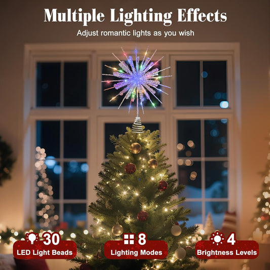 Lewondr_Christmas_Snowflake_Tree_Topper,_12.2in_Xmas_Tree_Topper_with_Glittered_Epoxy_&_30_Colorful_LED,_Remote&USB_Powered_Snowflake_Treetop,_Xmas_Decor_for_Home_Party,_6H_Timer&8_Modes,_Silver_White