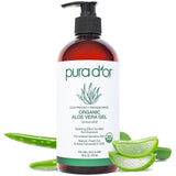 PURA D'OR 16 Oz ORGANIC Aloe Vera Gel - All Natural - ZERO Artificial Preservatives - Deeply Hydrating & Moisturizing - Sunburn, Bug Bites, Rashes, Small Cuts, Eczema Relief - Skin & Hair