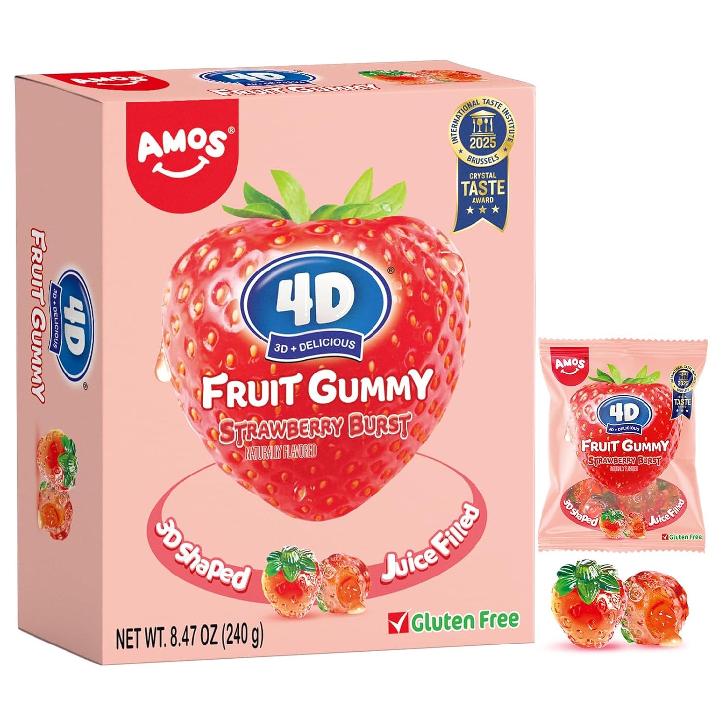 AMOS Peelerz Lychee Gummy Candy, Peelable Fruit-Shaped Candy, 8.47oz Box with 10 Individual Packs – Fun Peeling Gummy Snack Made with Real Juice