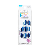 KISS colorFX by imPRESS Press On Nails, Solid Blue with Pearlescent Finish, Short Oval, IMPROVED adhesive, Includes 30 Fake Nails, Prep Pad, 1 Manicure Stick, 1 Mini Nail File