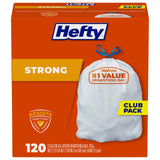 Hefty Strong White 13 Gallon Trash Bags with Drawstrings, Unscented Tall Kitchen Trash Bags, Resists Leaks, Punctures, and Tears, Durable Closure