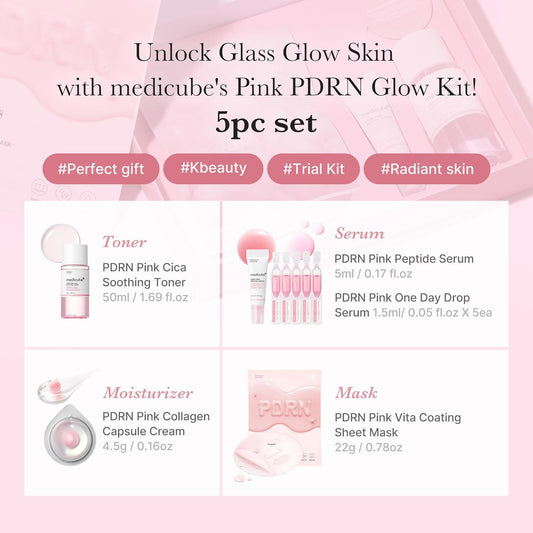 medicube_Salmon_DNA_PDRN_Trial_Kit_|_Glass_Glow_Mini_Skincare_Set_with_Toner,_Serum_&_Sheet_Mask_for_Hydrating,_Firming,_Moisturizing_|Gift_&_Travel_Essentials_for_Women_&_Girls_|_Korean_Skincare