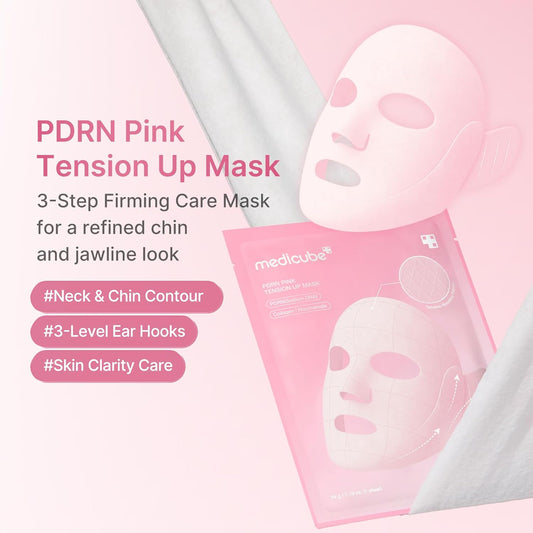 medicube_PDRN_Pink_Tension_Up_Mask_|_3-Step_V-line_Mask_for_Contoured-Looking_Chin_&_Jawline_|_Full-Face_Firming_Care_with_Salmon_PDRN,_NAD_&_Caffeine_|_Korean_Skincare,_34g_x_4ea_+_Tightening_Band