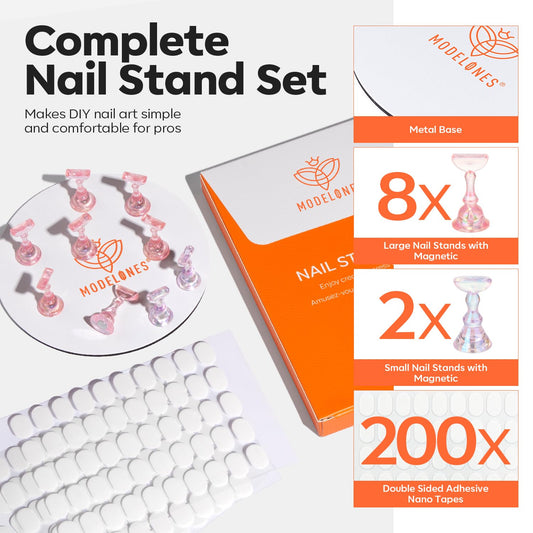 Modelones_Nail_Stand_Set,_Magnetic_Nail_Stands_for_Press_ons_False_Nail_Tips_Practice_Acrylic_Holder_with_200pcs_Sticky_Tabs_Strong_Metal_Base_Painting_Display_DIY_&_Salon_Use_Beginner_Supplies