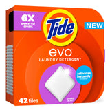 Tide evo Spring Blast Scent Laundry Detergent Fiber Tiles Works on 100% of Common Stains Safe for All Machines and Water Conditions Concentrated HE Compatible Clean and Instant Dissolve, 42 Count