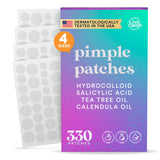 LivaClean 330 CT Pimple Patches for Face w/Salicylic Acid, Tea Tree Oil & Calendula Oil - Four Sizes - Pimple Patch, Hydrocolloid Patch, Acne Patches for Face