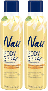 Nair Body Spray Hair Remover, Hands-Free Applicator Hair Removal Spray with Moroccan Argan Oil and Orange Blossom for Body, 7.5 Oz