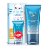 Biore UV Aqua Rich Daily Hydrating Facial Moisturizer with SPF 50/30 | Oil Free Sunscreen & Primer for Makeup with Hyaluronic Acid, No White Cast, Non-Comedogenic, For Sensitive Skin, PA++++, 1.7 Oz