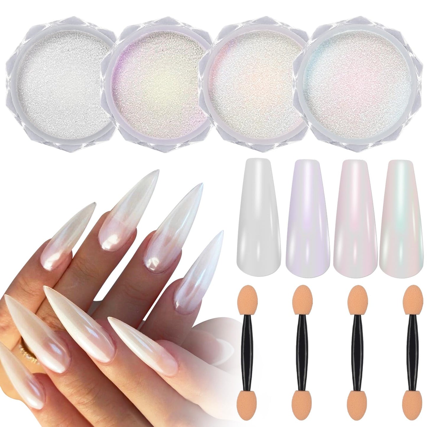 Artdone Chrome Nail Powder Metallic Mirror Effect Pigment Chrome Iridescent Aurora Nail Glitter Mermaid Pearl Glitter Dust Kit for Gel Polish Nail Art Decoration, Resin Craft