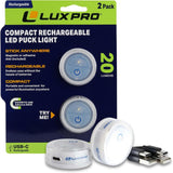 LUXPRO Waterproof Micro LED Puck Lights - Adhesive Lighting Ideal for Under Cabinets, in Tackle Boxes, or On Bookcases - Includes Batteries - 5 Pack