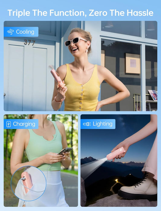 JISULIFE_3_IN_1_Handheld_Mini_Fan_-_Portable_Fan_&_Power_Bank_&_Flashlight,_19H_Max_Cooling,_USB_Rechargeable,_Pocket-Sized_for_Travel,_Cruise,_Concerts,_Makeup,_2026_Summer_Gifts_for_Women(Pink)
