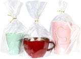 PigPotParty Cellophane Treat Bags 6"x9", 50 Pack Clear Goodie Bags, 2.4" Bottom Gusset for Stand-Up Display, Small Plastic Gift Wrap for Cookies, Candy, Party Favors, Popcorn, Includes 50 Gold Ties